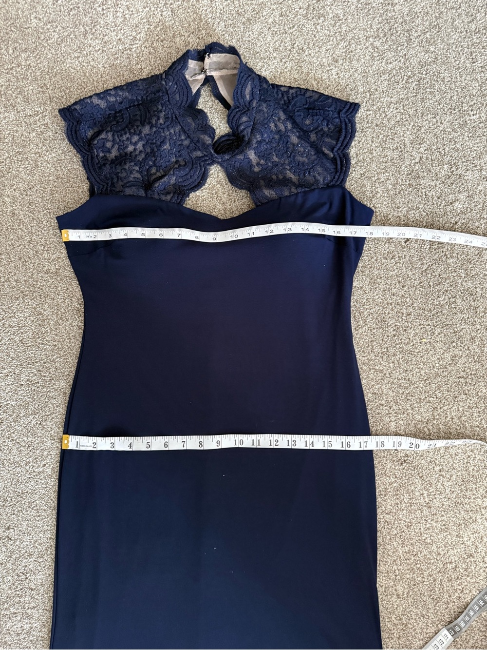 Betsy & Adam Navy Blue Lace Midi Dress Size 12 - Picture 5 of 6